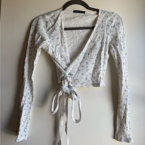 Brandy Melville White Floral Wrap Blouse